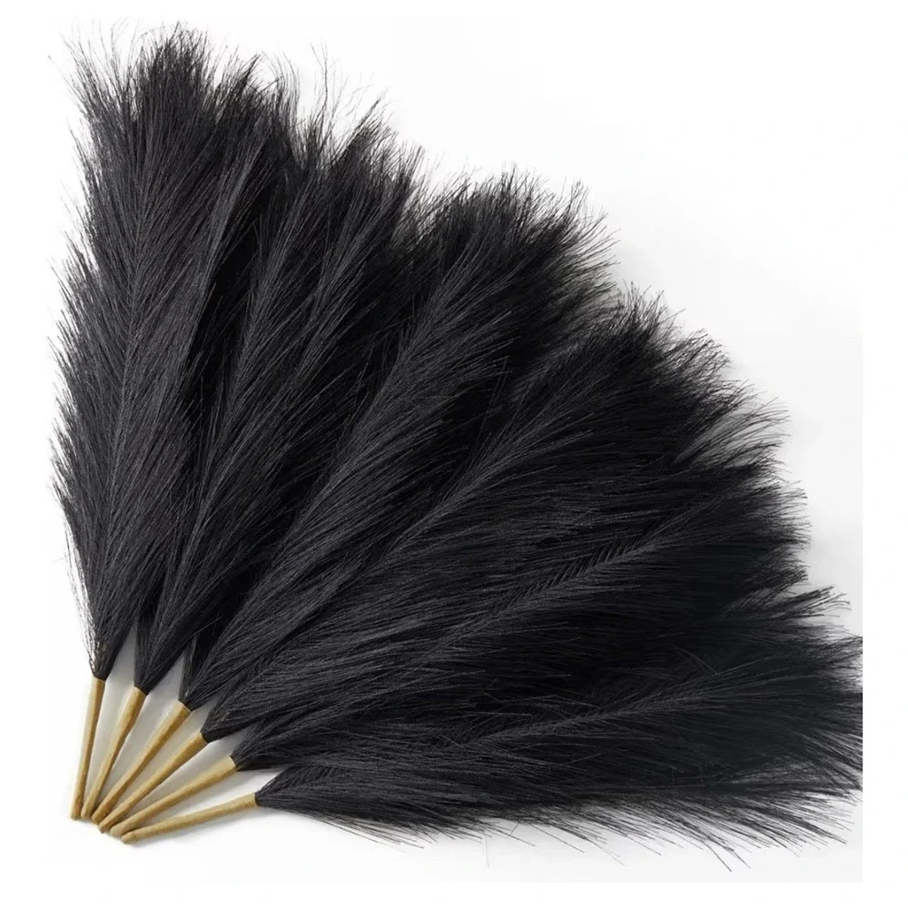 6 PCS Faux Pampas Grass Decor 17 Inch Short Artificial Pompous Black